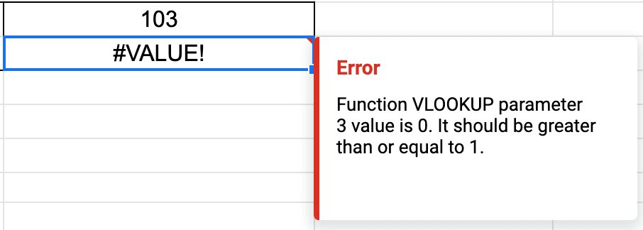 VLOOKUP #VALUE! error